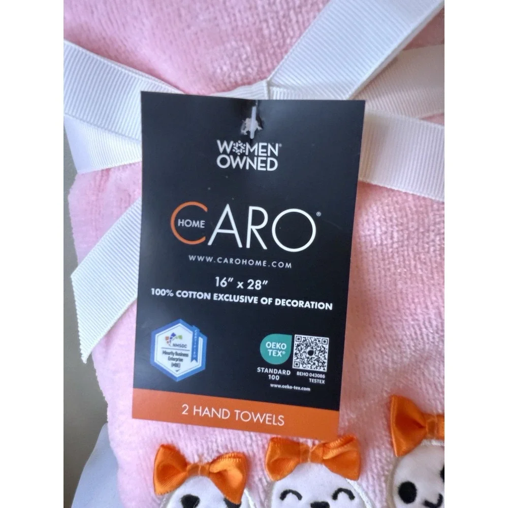 CARO Home Halloween GHOST‎ Pink White Hand Towel Set of 2 NEW!